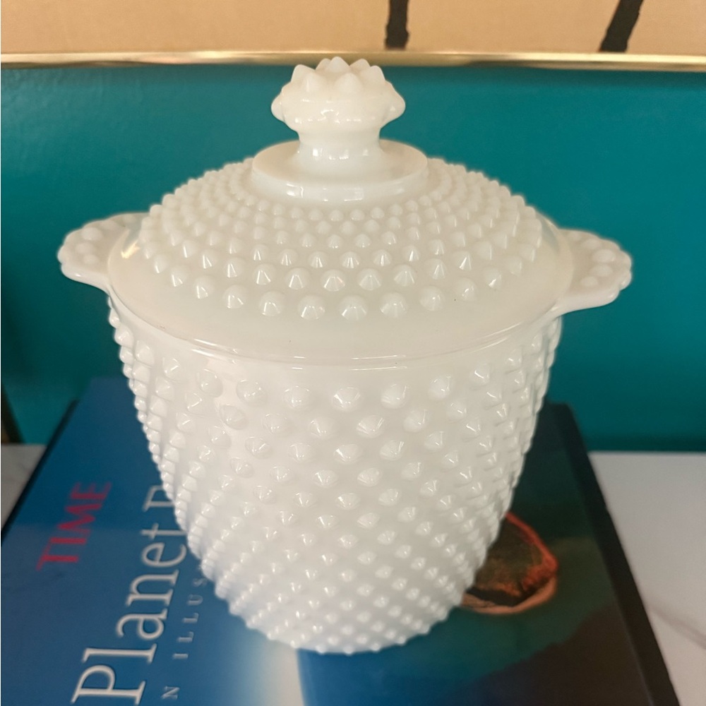 White Hobnail Dash Milk Glass Ice Bucket